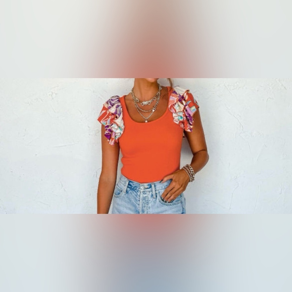 Vibrant Orange Ruffle Sleeve Top - Picture 4 of 16